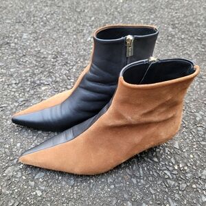 Anine Bing Camel Suede Black Leather Ankle Boot Bootie Size 37 Pre-owned